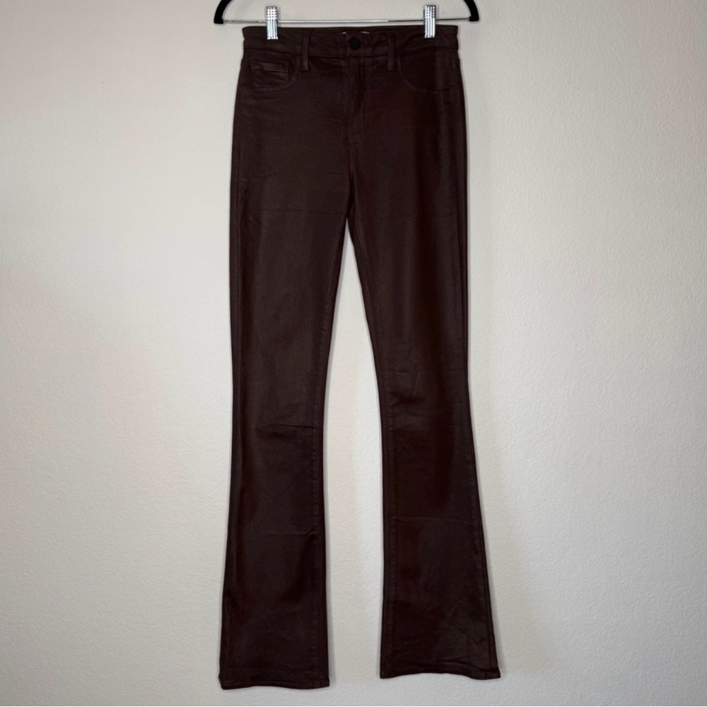 L’AGENCE Pants Selma Coated Baby Boot Brown High Waist Made in USA Size 27